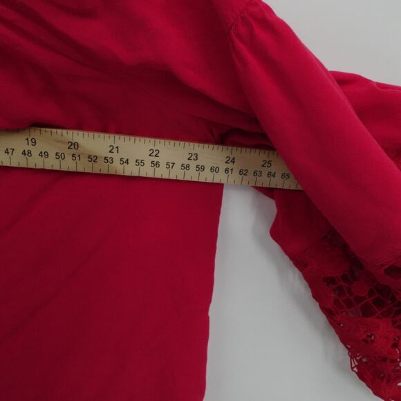 Lane Bryant Top Womens‎ 18/20 Red Off Shoulder Lace Bell Sleeve Smocked Stretch - Picture 11 of 13